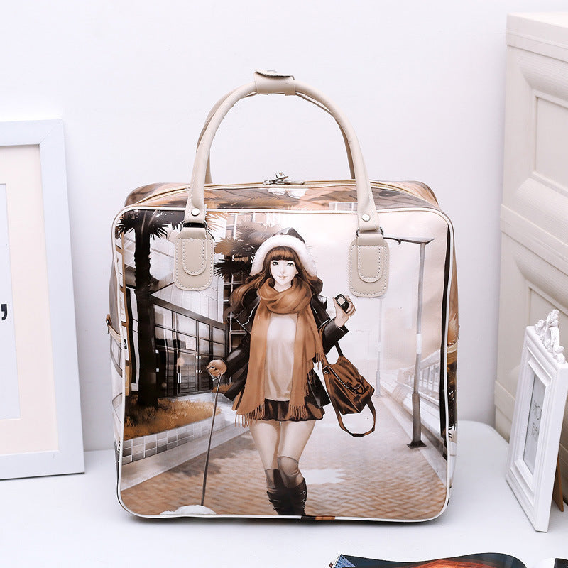 【B-0008】Cartoon travel bag, female hand luggage bag, PU short distance travel student luggage bag, travel bag, large capacity waiting for delivery bag