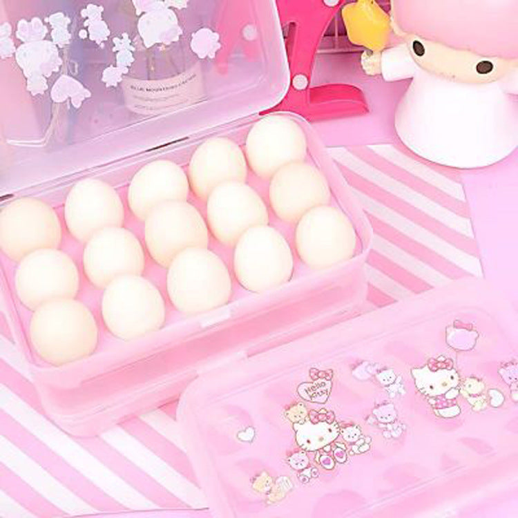 Creative cartoon 15 square egg box roll-out box household plastic transparent refrigerator egg preservation storage box