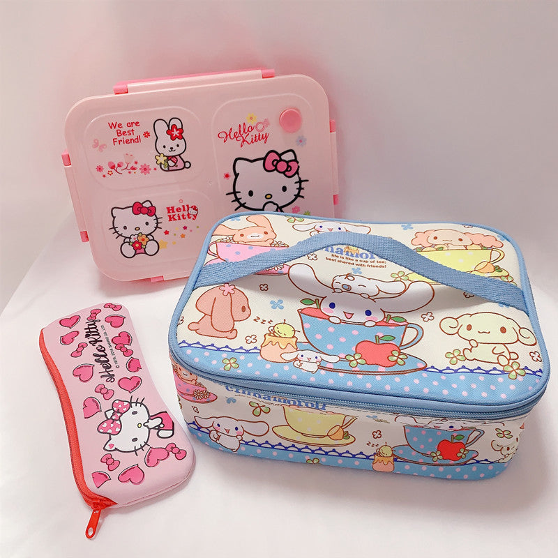 Japanese cute cartoon l student lunch box bag Large size lunch box insulation bag Corner biological large capacity storage bag