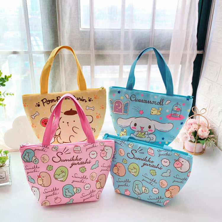 【BT-0010】New Japanese thermal insulation bag cute cartoon with meal portable canvas aluminum foil insulated lunch box bento bag cold bag