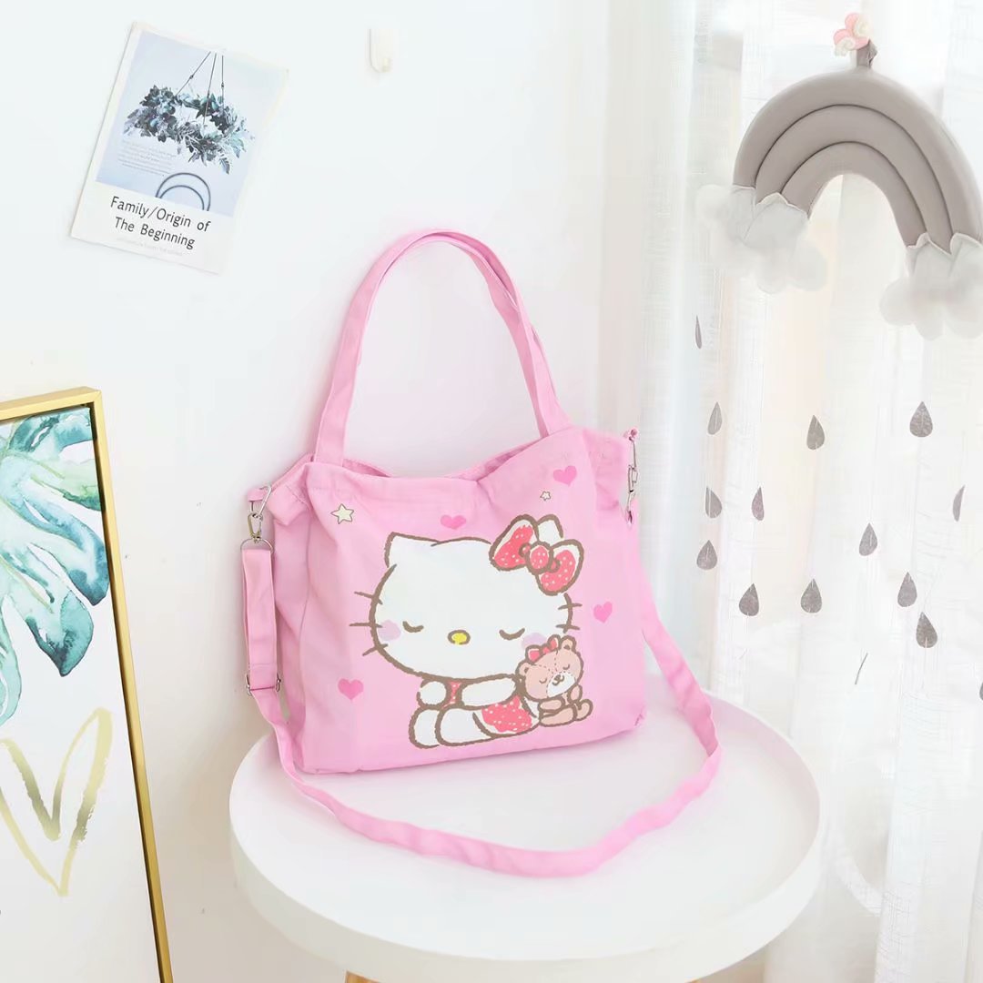 Girl Heart Cute Cartoon Dual Use One Shoulder Crossbody Bag Canvas Bag Portable Carrying Bag Mommy Bag Student Study Bag