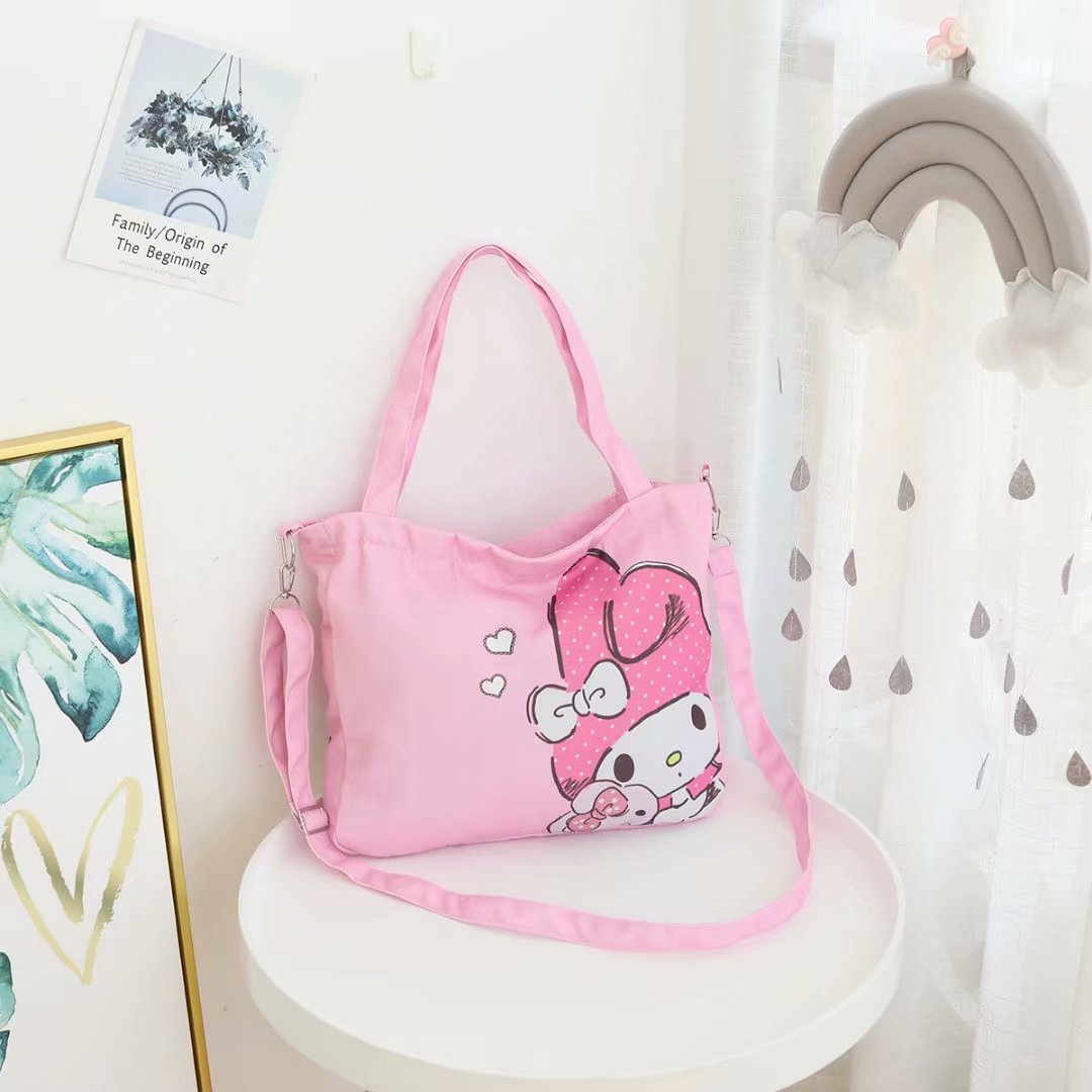 Girl Heart Cute Cartoon Dual Use One Shoulder Crossbody Bag Canvas Bag Portable Carrying Bag Mommy Bag Student Study Bag