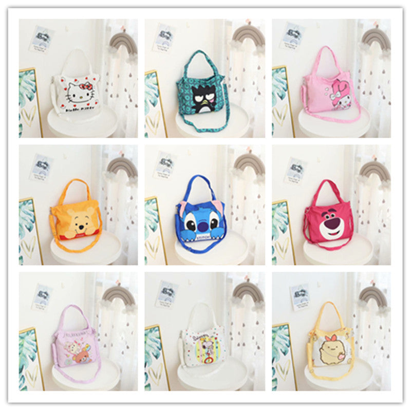 Girl Heart Cute Cartoon Dual Use One Shoulder Crossbody Bag Canvas Bag Portable Carrying Bag Mommy Bag Student Study Bag