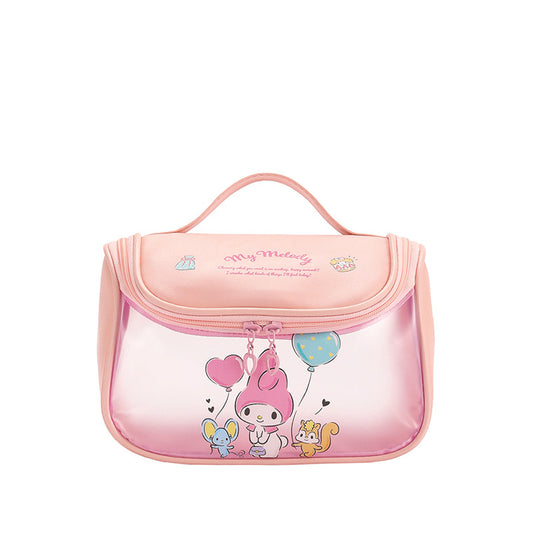 Sanrio cartoon makeup bag female large capacity portable travel high value double zipper pu leather handheld storage bag