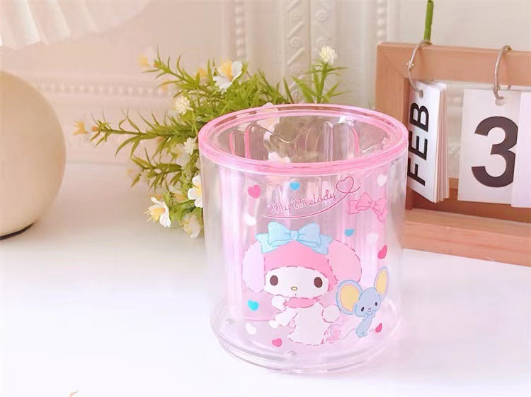 Creative cartoon round large-capacity rotatable pen holder cute Yugui dog student stationery sundries desktop storage container