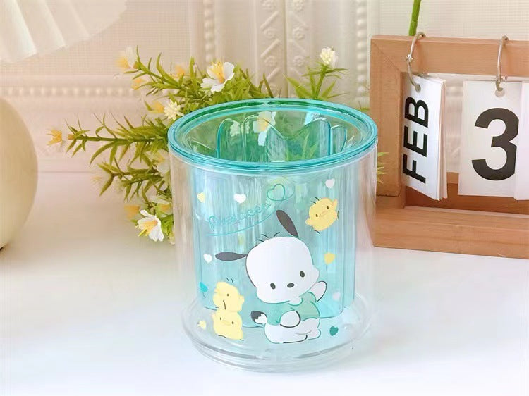 Creative cartoon round large-capacity rotatable pen holder cute Yugui dog student stationery sundries desktop storage container