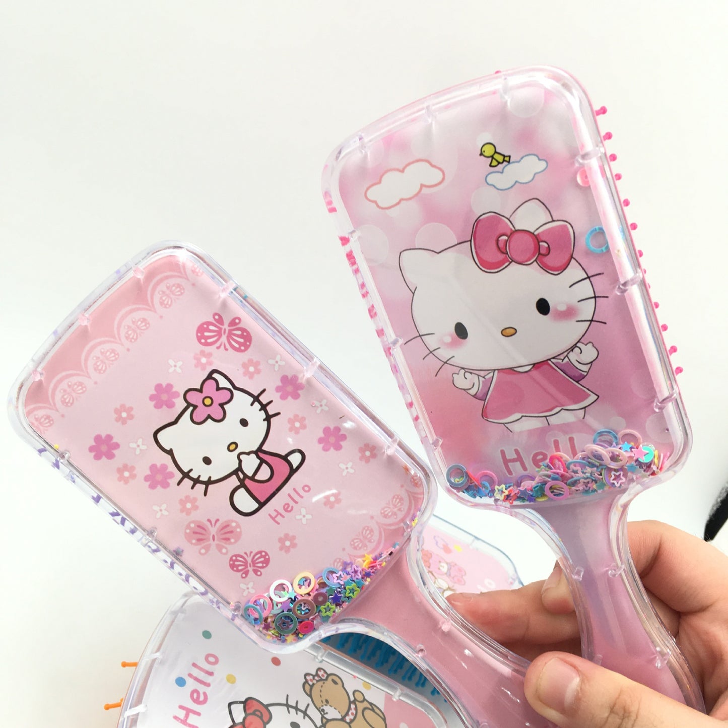 Cute Cat Square Shake Music Curly Hair Comb KT Cat Little Bear Cat Balloon Cat Sequin Air Cushion Hairdressing Comb