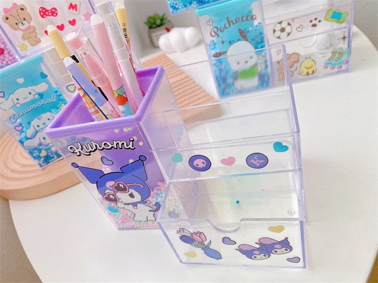 【PC-0005】New cute Kulomi girl heart high value desktop storage box Japanese student stationery transparent drawer pen holder