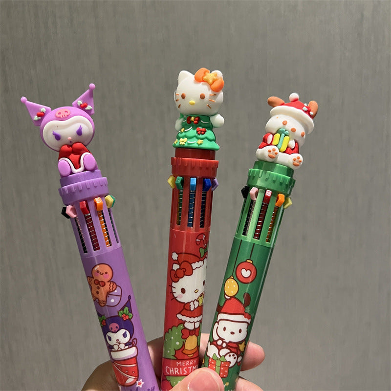 【P-0004】New San Li Ou Merry Christmas with High Appearance Value, Cute Ten Color Ball Pen, Colorful Hand Pen, Multi color Pen