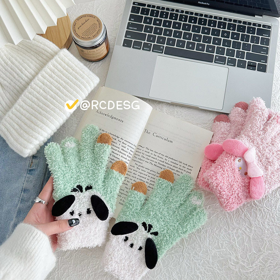 famous products with adult five-finger gloves cute wool warm Sanrio Kulomi Pochacco