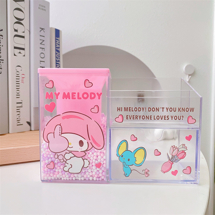 【PC-0005】New cute Kulomi girl heart high value desktop storage box Japanese student stationery transparent drawer pen holder