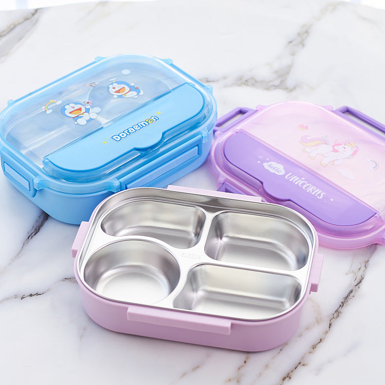 【BT-0001】Student 304 stainless steel compartment dinner plate with chopsticks, spoon, heat preservation large capacity school children's lunch box