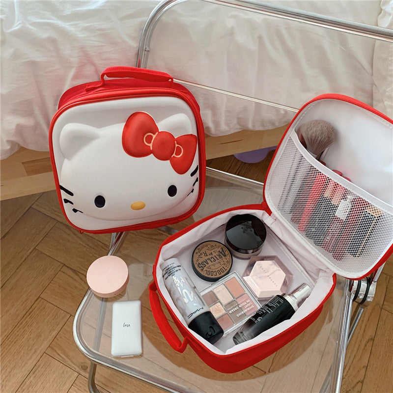 Cute cartoon cat portable cosmetic bag female large-capacity portable travel wash bag skin care products storage box