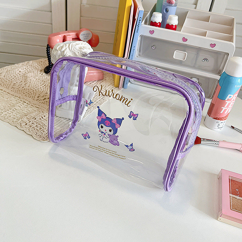 New Sanrio cartoon transparent pen bag ins wind waterproof travel toiletry bag large capacity portable cosmetic bag