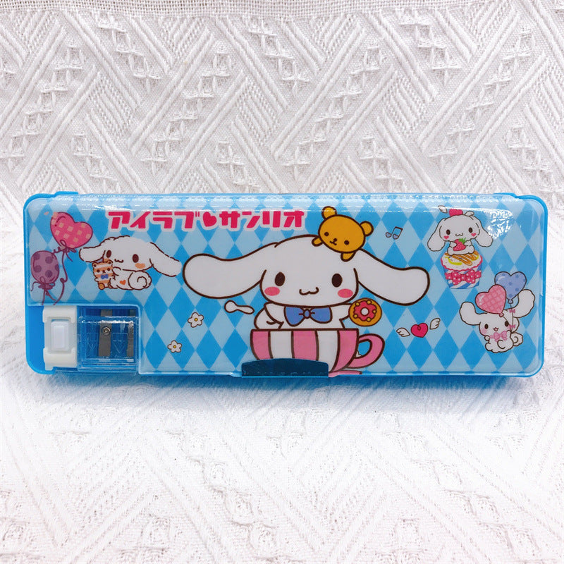 【PC-0009】Cartoon Kurumi Little White Dog Double sided Pen Box Stationery Box Children's and Students' Multifunctional Pencil Box with Pencil sharpener