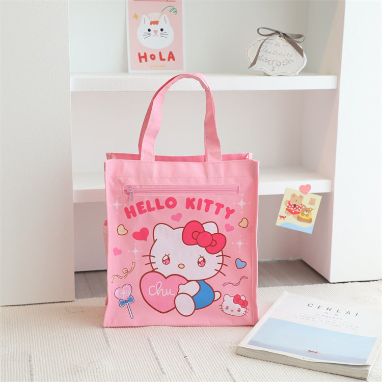 【B-0047】Cartoon cute girl heart ugly fish student tutorial bag portable study bag class textbook bag stationery handbag