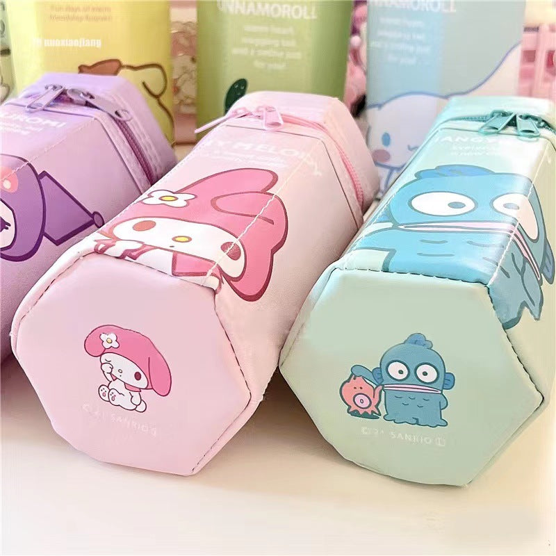 Octagonal cartoon pen holder, large capacity, cute Pacha dog pencil case, pencil case, student stationery pen case, Korean PU pen case