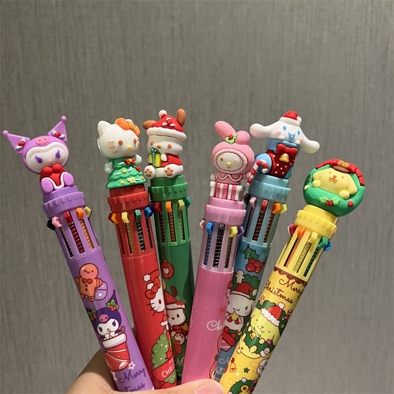 【P-0004】New San Li Ou Merry Christmas with High Appearance Value, Cute Ten Color Ball Pen, Colorful Hand Pen, Multi color Pen