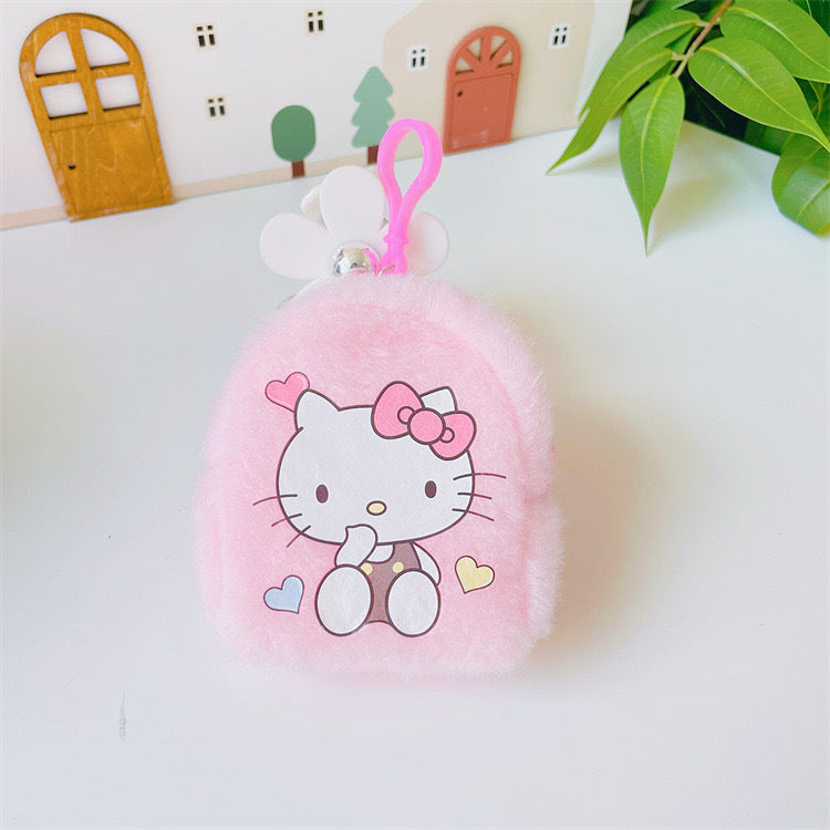 【W-0009】Japanese Cute Girl Heart Plush Pocket Wallet Portable Small Bag PC Dog Earbuds Coin Small Wallet