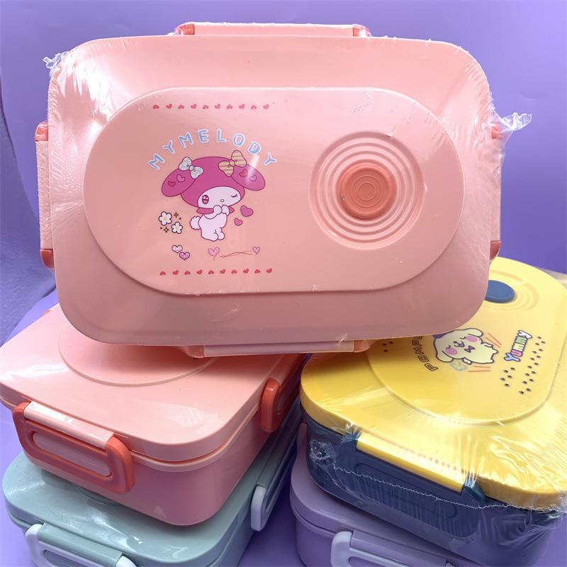 INS Sanliou rectangular Japanese bento box Kuromi grid lunch box with large ear dog and tableware preservation lunch box