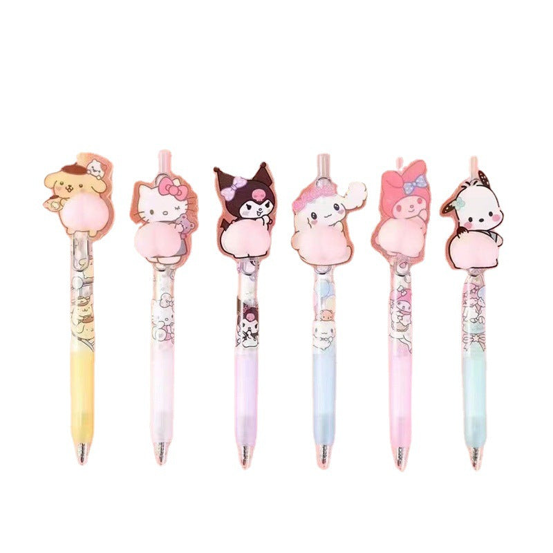 【P-0007】Cute Cartoon Collection Press Decompression Pen Kuromi Pinch Music Student Decompression Neutral Pen Office Signature Pen