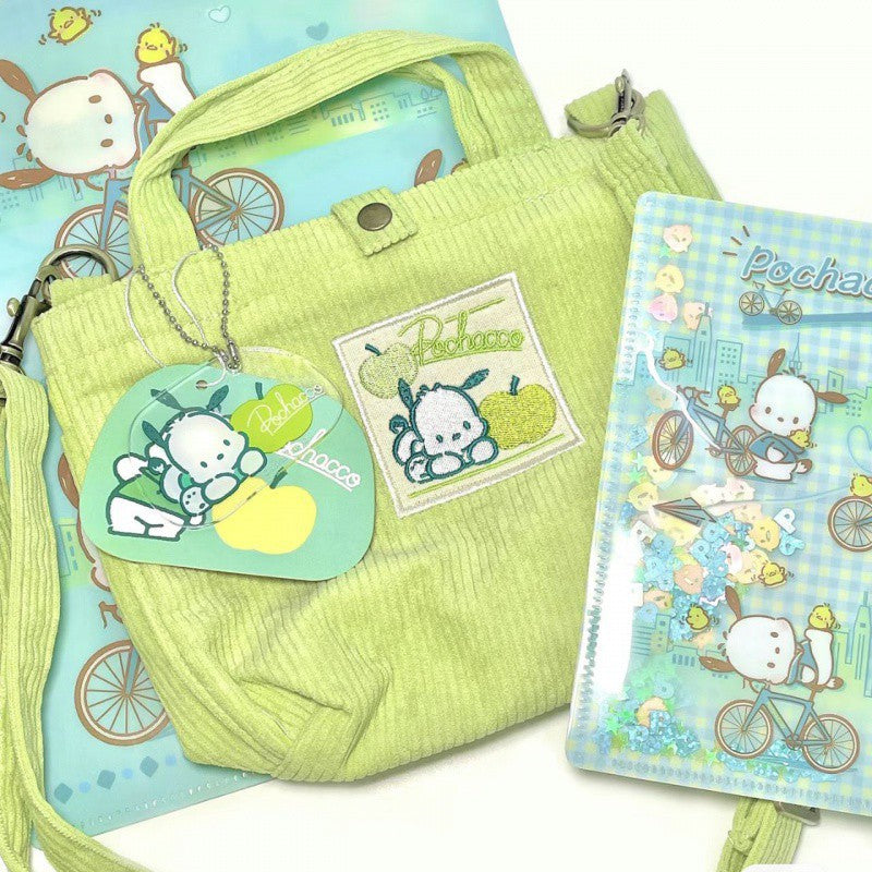 Japanese Pochacco corduroy handbag slung cute girls shoulder large capacity storage bag.