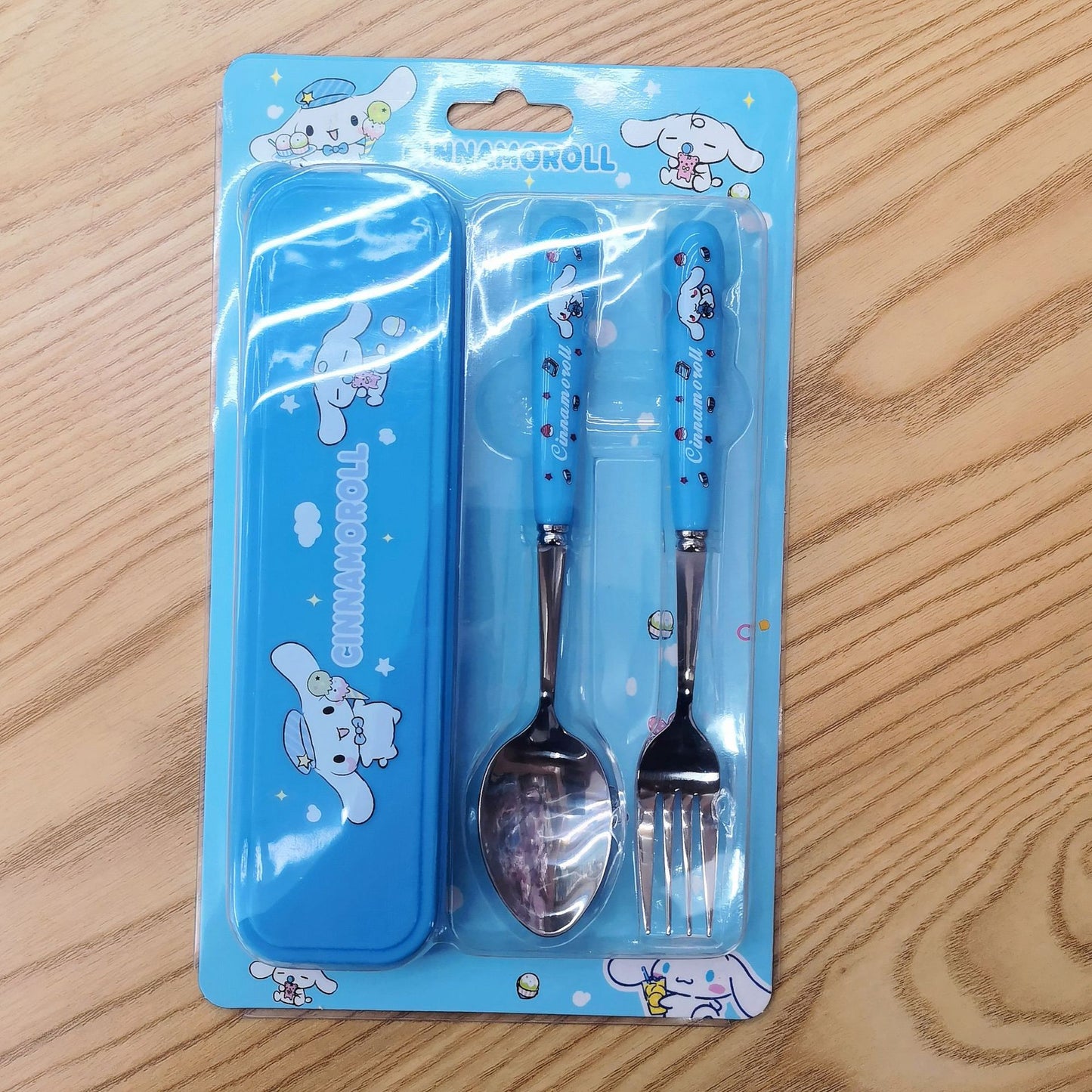 【KT-0010】Cute cartoon student portable children&#039;s tableware two-piece stainless steel fork spoon Sanrio tableware box set