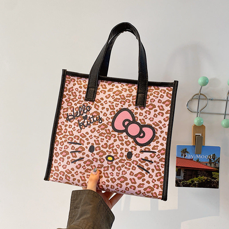 【B-0032】PU leather leopard make up bag lunch bag handle bag