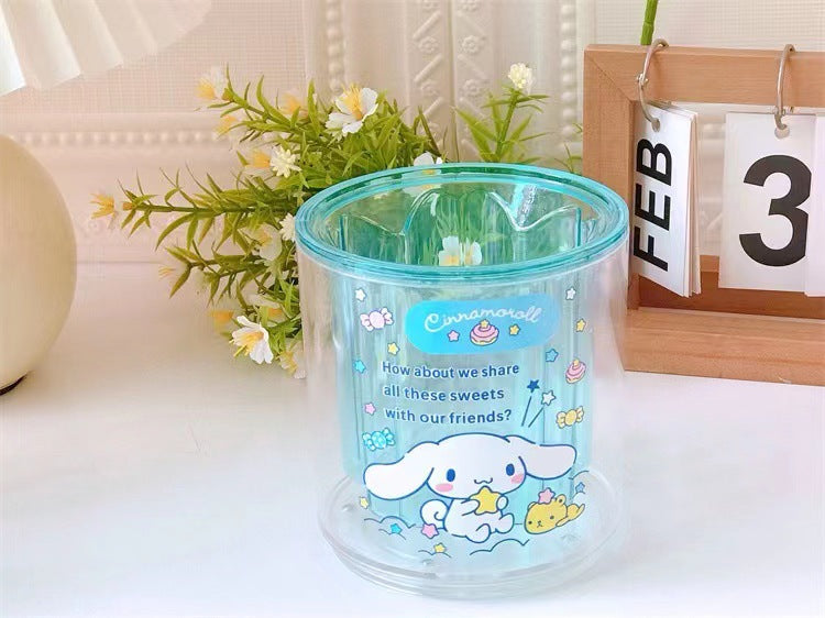 Creative cartoon round large-capacity rotatable pen holder cute Yugui dog student stationery sundries desktop storage container