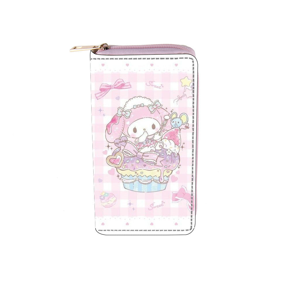 Cross border anime Kuromi PU long zippered wallet 0143 Sanliou wallet with printing and spot wholesale