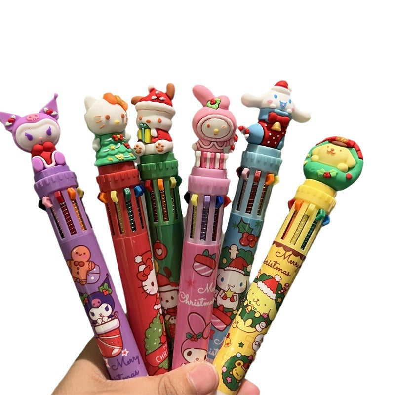 【P-0004】New San Li Ou Merry Christmas with High Appearance Value, Cute Ten Color Ball Pen, Colorful Hand Pen, Multi color Pen