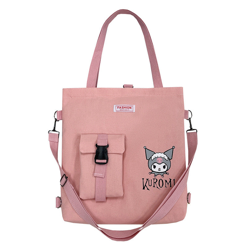 New canvas bag female handbag hundred with casual diagonal cross cartoon kuromi students large capacity cramming bag double back