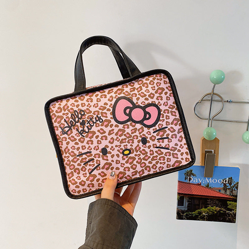 【B-0032】PU leather leopard make up bag lunch bag handle bag