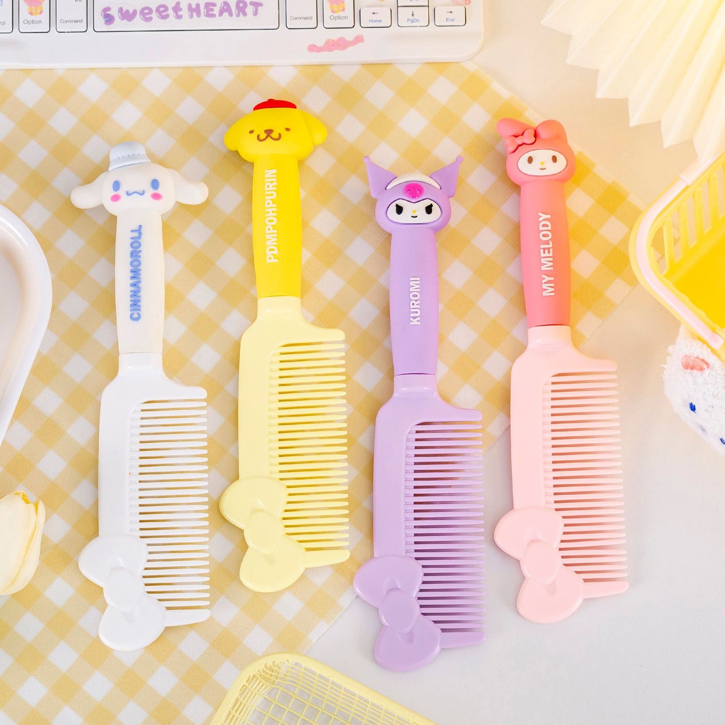 Cartoon Silicone Handle Straight Hair Comb Bow Knot Hairdressing Comb Anti static Massage Comb ML KL