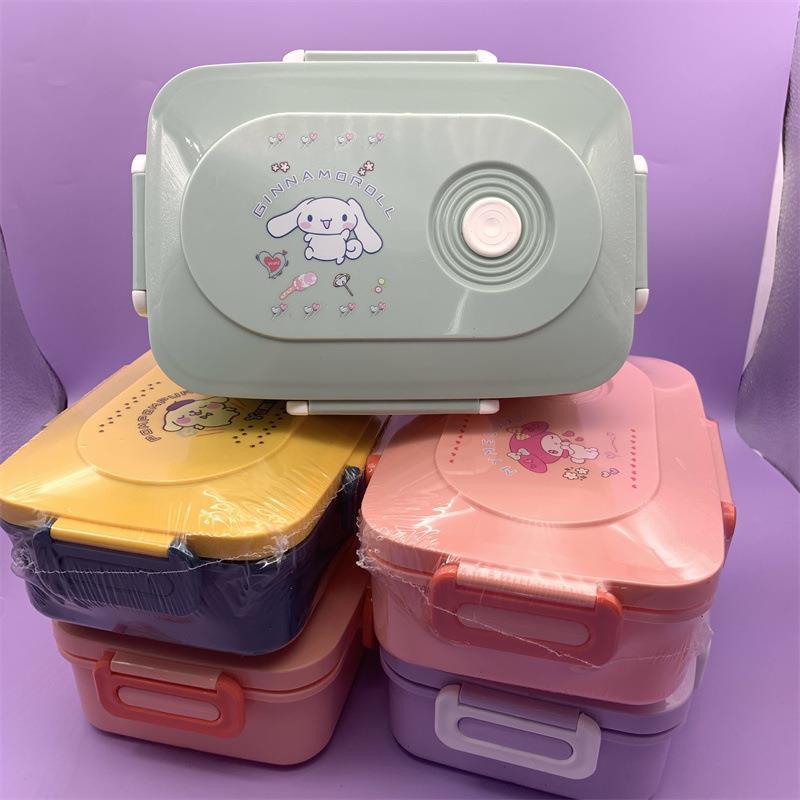 INS Sanliou rectangular Japanese bento box Kuromi grid lunch box with large ear dog and tableware preservation lunch box