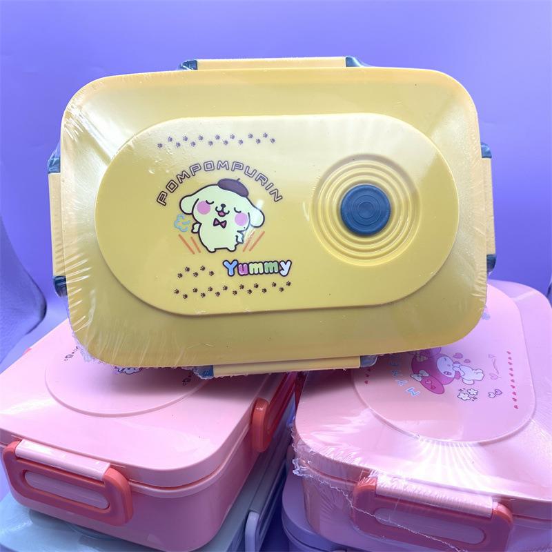 INS Sanliou rectangular Japanese bento box Kuromi grid lunch box with large ear dog and tableware preservation lunch box