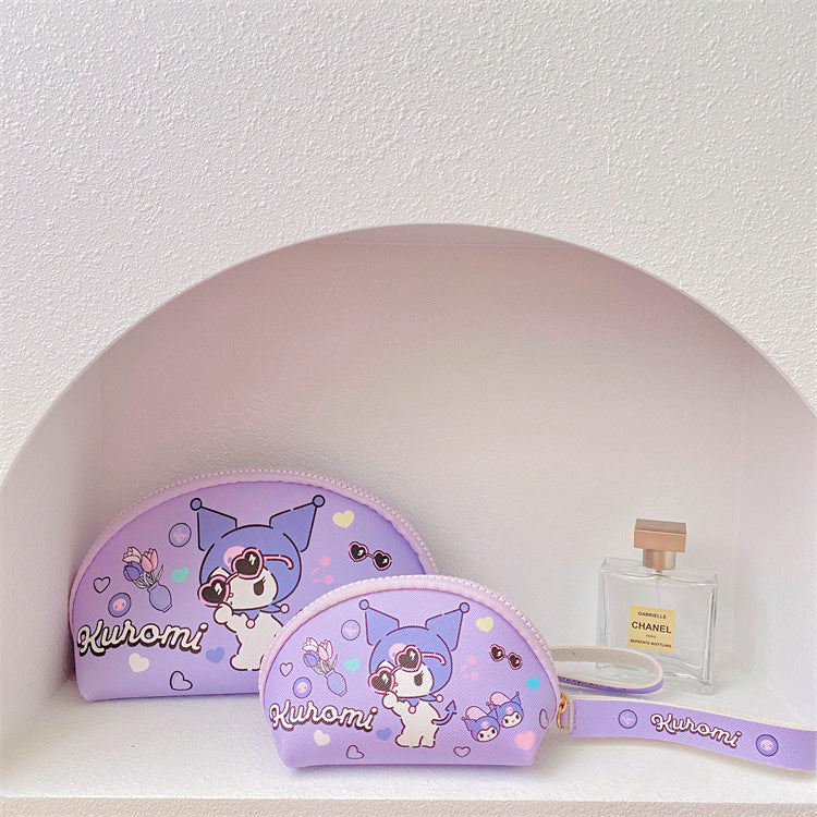 【B-0002】Japanese cartoon cute girl heart makeup bag storage two-piece set Change key storage bag ugly fish hand bag