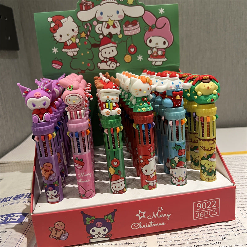 【P-0004】New San Li Ou Merry Christmas with High Appearance Value, Cute Ten Color Ball Pen, Colorful Hand Pen, Multi color Pen