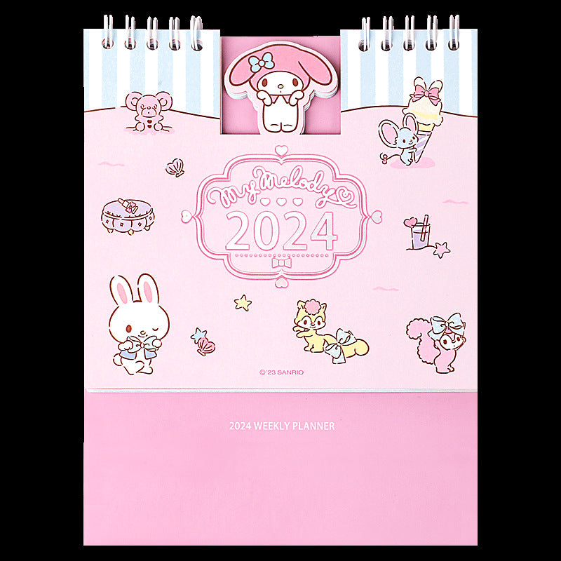 2024 concave-convex desk calendar Sanrio authorized cartoon coil week plan calendar desktop punching ornaments