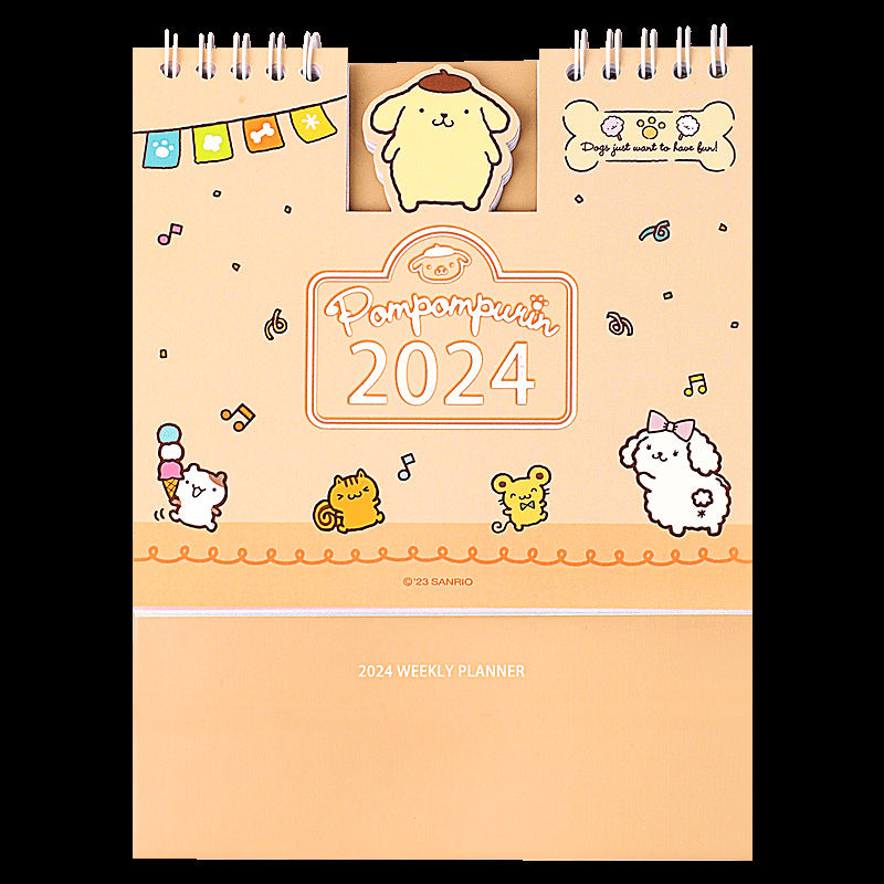 2024 concave-convex desk calendar Sanrio authorized cartoon coil week plan calendar desktop punching ornaments