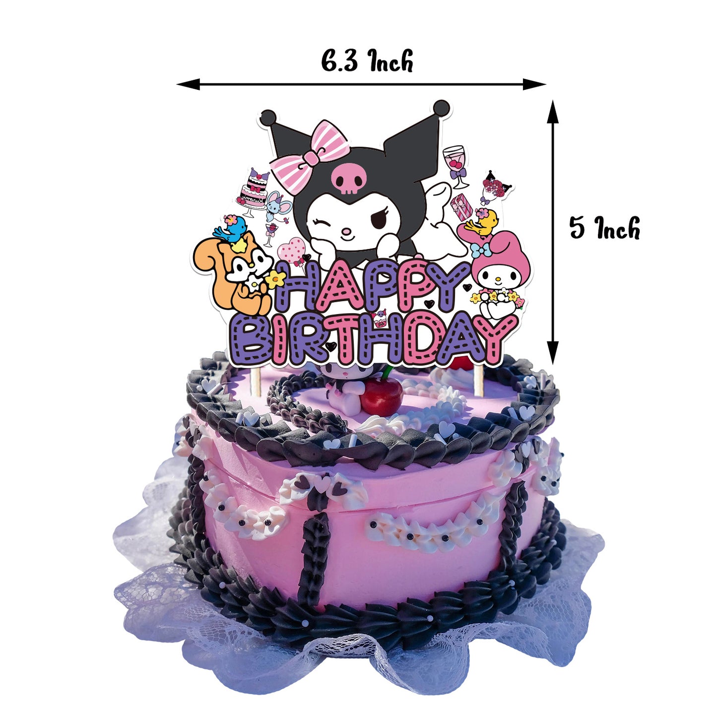 Kuromi theme birthday party decoration Kuromila flag cake card balloon spiral pendant invitation card