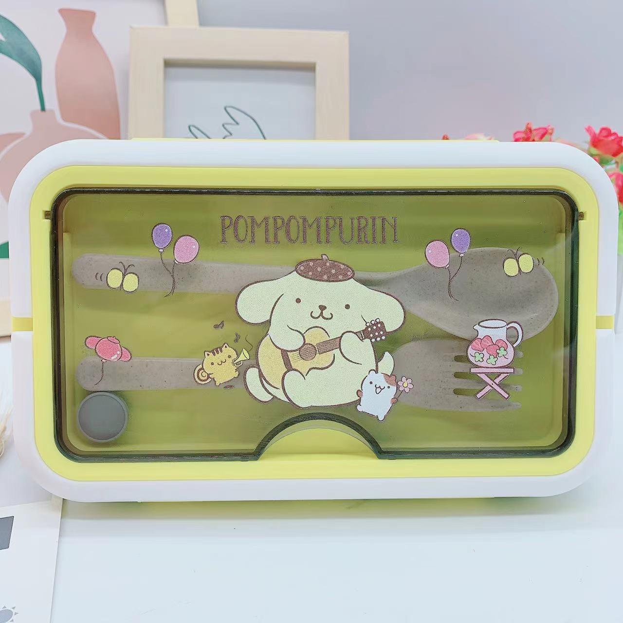 【BT-0003】Cartoon San Liou Student Lunch Box Lunch Bento Box Cute Portable Plastic Lunch Box Three Grid 1400ML