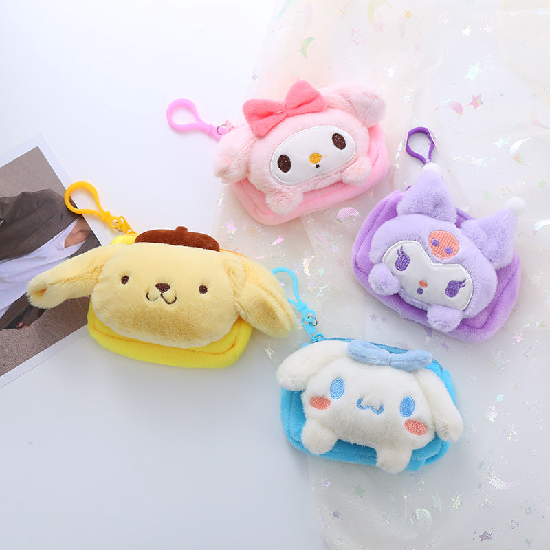 【W-0003】Cute square plush sanrio coin purse cartoon cinnamon dog keychain pendant lady's storage bag coin bag