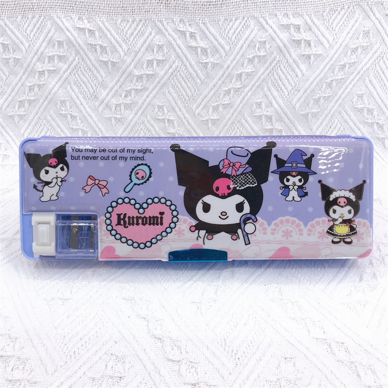 【PC-0009】Cartoon Kurumi Little White Dog Double sided Pen Box Stationery Box Children's and Students' Multifunctional Pencil Box with Pencil sharpener