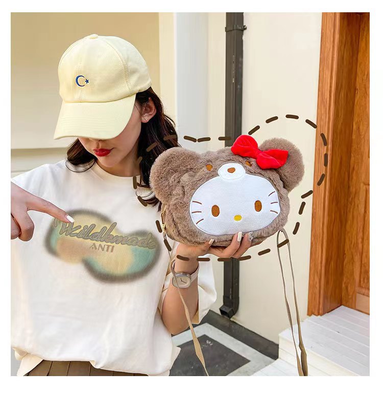 Plush toy bag cute cartoon kitten send girl shoulder bag wholesale fashion foreign bear head doll bag