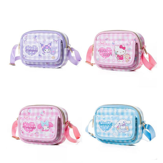 【B-0048】Japanese Kuromi Double Layer Mobile Phone Bag Cute Cartoon Crossbody Bag One Shoulder Backpack Change Key Storage Bag