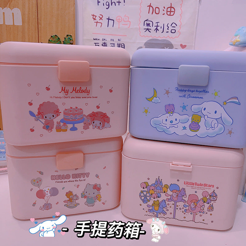 Cartoon medicine box, household multi-layer portable storage box, Yugui Gou Melody, household classification small medicine box