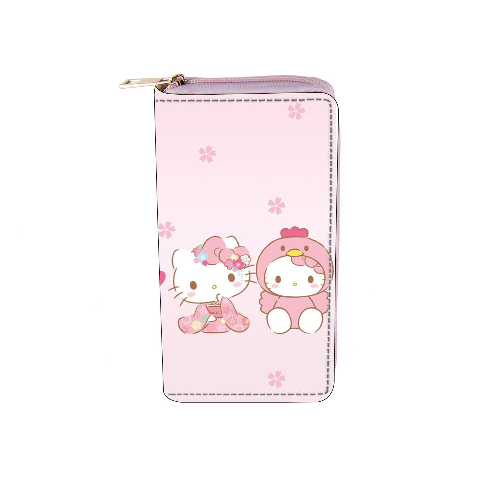 Cross border anime Kuromi PU long zippered wallet 0143 Sanliou wallet with printing and spot wholesale