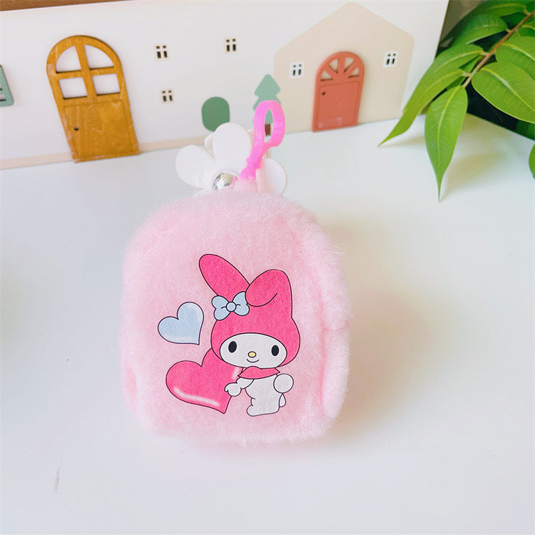 【W-0009】Japanese Cute Girl Heart Plush Pocket Wallet Portable Small Bag PC Dog Earbuds Coin Small Wallet