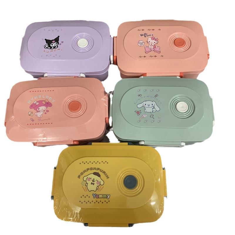 INS Sanliou rectangular Japanese bento box Kuromi grid lunch box with large ear dog and tableware preservation lunch box